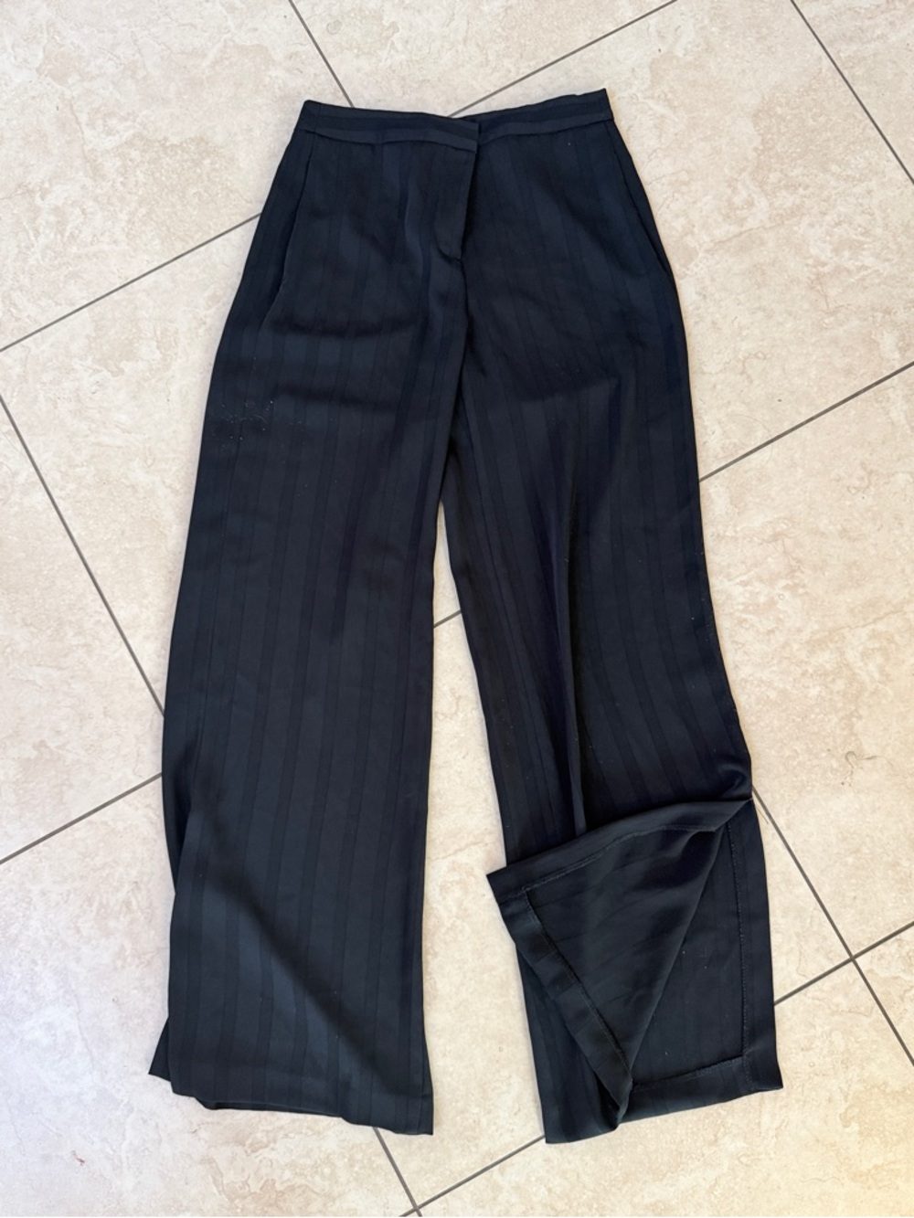 Zara Black Striped Side Slit Wide Leg Trousers
